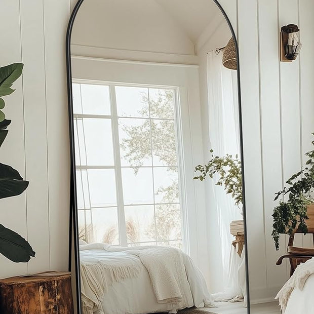 Full Length Mirror with Stand, 71"x32" Arched Full Body Mirror, Large Stand Up Mirrors, Aluminum Frame Floor Standing Mirrors, Freestanding Hanging Leaning Mounted for Bedroom Living Room, Black