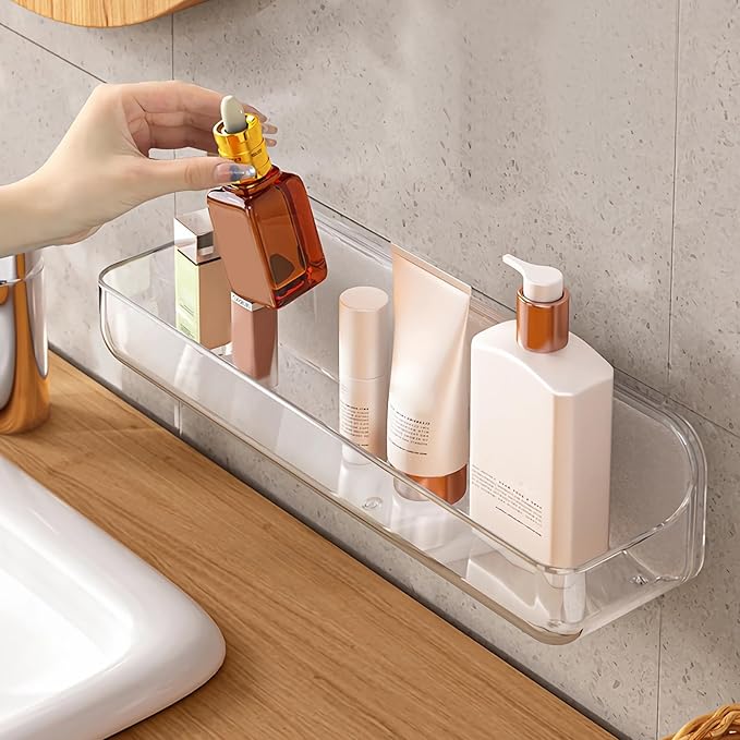 Diesisa Acrylic Wall Mounted Shower Caddy, Clear, Large Size 4D x 12.8" W x 3.3" H, Acrylic Shelf, No Drilling Walls Adhesive Shelf, Bathroom Shelves with Self Adhesive Tape for Bathroom, Kitchen
