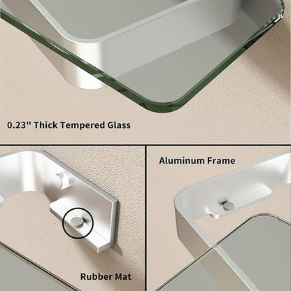 Danpoo 8-Inch Small Wall Shelf, Clear Tempered Glass with Matte Silver Aluminum Frame – Sleek Floating Bathroom Organizer