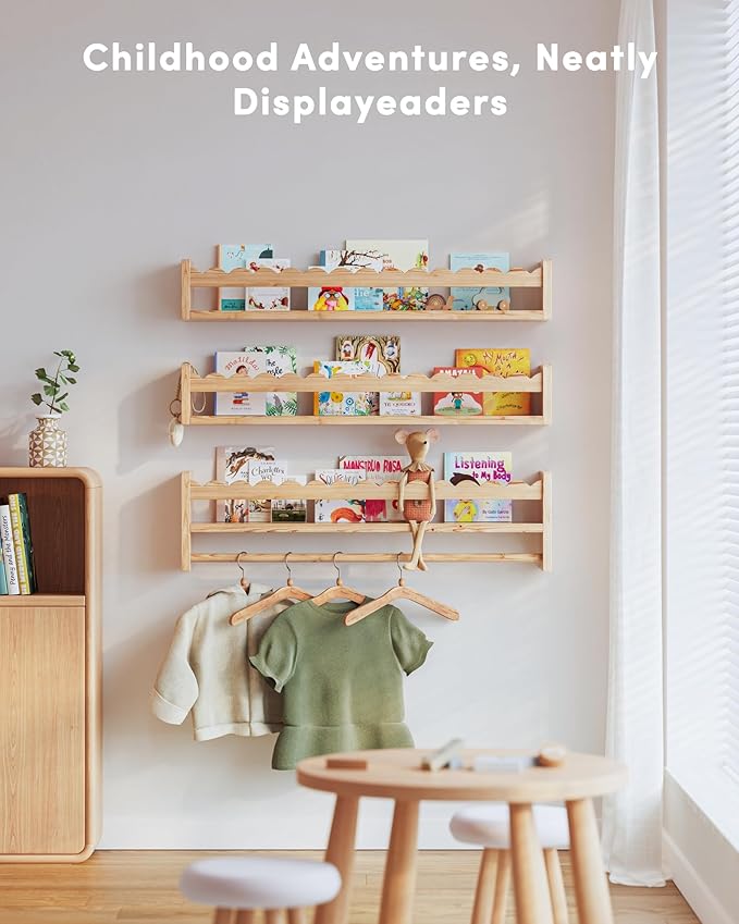 Nursery Book Shelves, Scalloped Shelves, Floating Book Shelves for Wall, Nursery Deocr for Baby, Toddler(Wood, 23 Inches)