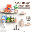 Shower Caddy Adhesive Shower Organizer 7-Pack, Rustproof Stainless Steel Bathroom Shelves, Large Capacity No-Drill Rack Storage Accessories with Soap Dish Toothbrush Holder Hooks