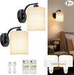 Battery Operated Wall Sconce Set of 2, Rechargeable Wall Sconce with 13000mAh Bulb Pleated Fabric, Wireless Battery Powered Wall Sconces Set of 2 for Bedroom Living Room, Black