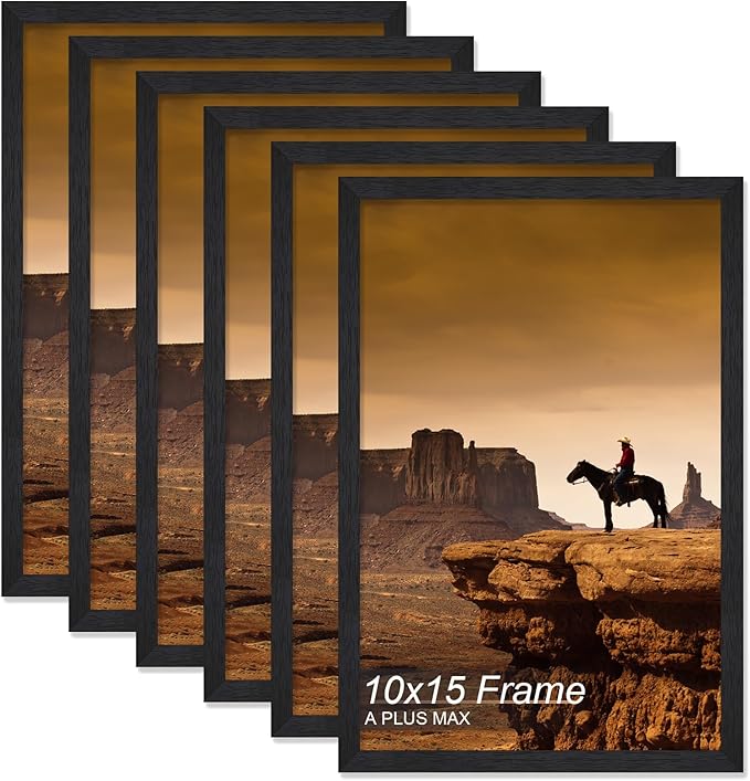 A PLUS MAX 10x15 Picture Frame Set of 6, Black Engineered Wood Frame for 10 x 15 Inch Picture Poster Photo, Light Weight 10 by 15 Frame with Wood-grain for Wall - 6 Pack/Black/10 x15