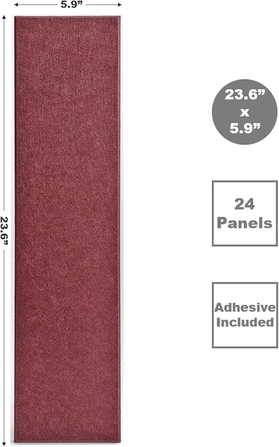 Shiplap Felt Wall Panels for Interior Wall Decor, Accent Wall Paneling for Bedroom Living Room & Office, Peel and Stick, Sound Absorbing – 24 Pack Felt Tiles with Adhesive – Redwine