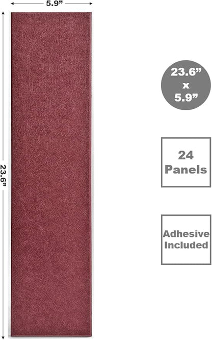 Shiplap Felt Wall Panels for Interior Wall Decor, Accent Wall Paneling for Bedroom Living Room & Office, Peel and Stick, Sound Absorbing – 24 Pack Felt Tiles with Adhesive – Redwine