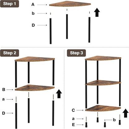 Corner Plant Stand Shelf, 3 Tier Small Shelf Plant Stand for Indoor Plants, Rustic Brown Corner Bookshelf Wall Decor Living Room, 23.2" Display Shelf for Bedroom, Bathroom, Small Space