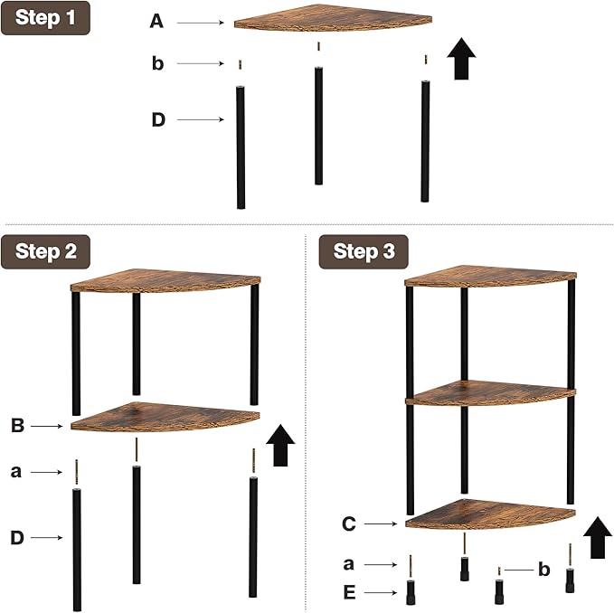Corner Plant Stand Shelf, 3 Tier Small Shelf Plant Stand for Indoor Plants, Rustic Brown Corner Bookshelf Wall Decor Living Room, 23.2