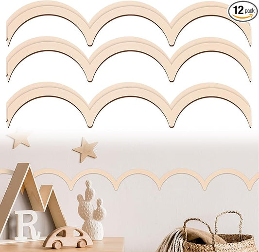 Ripeng Unfinished Scalloped Decorative Wood Trim 15.75 x 2.9 Inch Scalloped Wood Molding Cute DIY Moulding Trim for Home Wall Cabinet Shelf Window Door (12 Pcs,Classic Style)