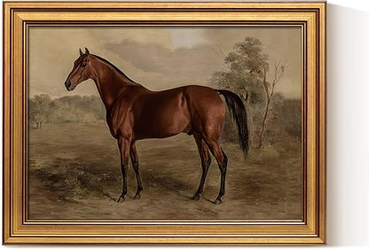 VIYYIEA Gold Framed Canvas Prints Art,12x16Inch, Vintage Horse Painting, Rustic Farmhouse Cottage Equestrian Wall Decor for Bathroom Bedroom Hallway shelf bookshelf Library, Earthy Tones