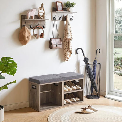 YMYNY Small Shoe Storage Bench with Cushion, 2 Tier Entryway Bench with Shoe Storage, Shoe Rack Bench for Entryway, Living Room, Hallway, Closet, Bedroom, 15.4L*11W*16.54H, Silver Gray UHBD028Y