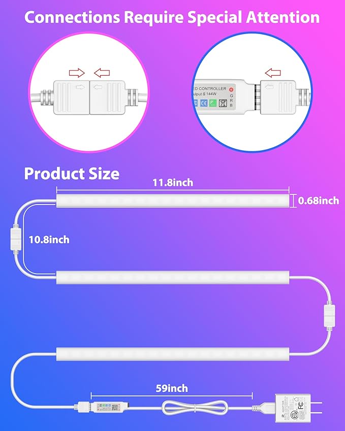 ASOKO 200 Lumens RGB Under Cabinet Lights - 3 Pack, 12-inch Linkable LED Strip Lights with Music Sync, APP & Remote Control for Ambient Room Decor
