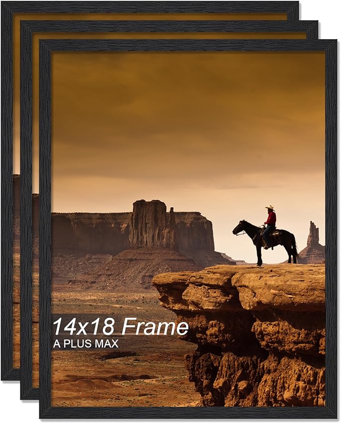 A PLUS MAX 14x18 Picture Frame Set of 3, Black Engineered Wood Frame for 14 x 18 Inch Picture Poster Photo, Light Weight 14 by 18 Frame with Wood-grain for Wall - 3 Pack/Black/14 x18