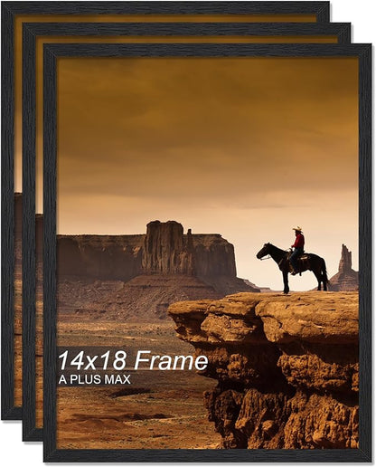 A PLUS MAX 14x18 Picture Frame Set of 3, Black Engineered Wood Frame for 14 x 18 Inch Picture Poster Photo, Light Weight 14 by 18 Frame with Wood-grain for Wall - 3 Pack/Black/14 x18