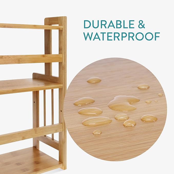 Navaris Bamboo Rack Organizer Shelf - 3-Tier Adjustable Shelves for Spice Storage Kitchen Pantry Bathroom Counter - 16.3
