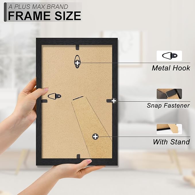 A PLUS MAX 5.5x8.5 Picture Frame Set of 2, Black Engineered Wood Frame for 5.5 x 8.5 Inch Picture Poster Photo, Light Weight 5.5 by 8.5 Frame with Wood-grain for Wall - 2 Pack/Black/5.5