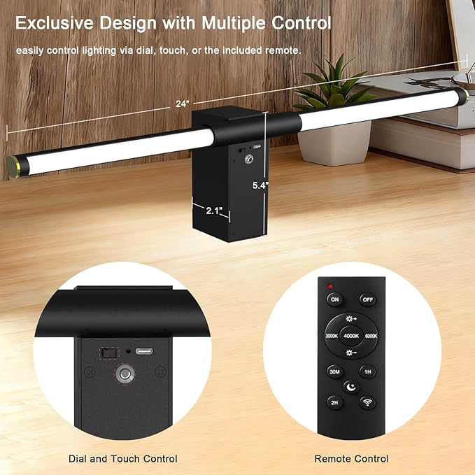 Picture Lights for Wall Battery Operated, Rechargeable Wireless Lights for Pictures on Wall with 3 Color Dimmable Remote for Painting Gallery Dartboard Poster Bedroom Frame Art Decor - Black 24 inch