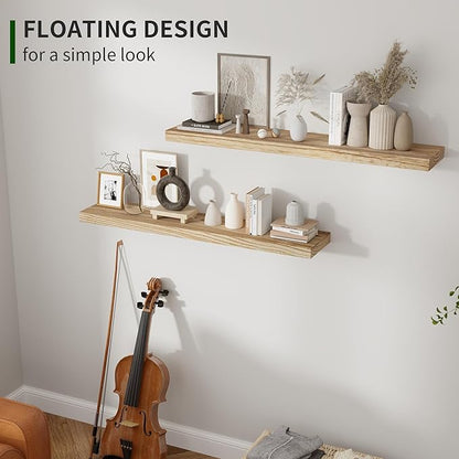 Marsmiles Wood Floating Shelves for Wall Set of 2, 36 Inch Wide Rustic Wooden Floating Shelves, Invisible Wall Mounted Display for Living Room Bedroom Kitchen Bathroom Office, Carbonized Black