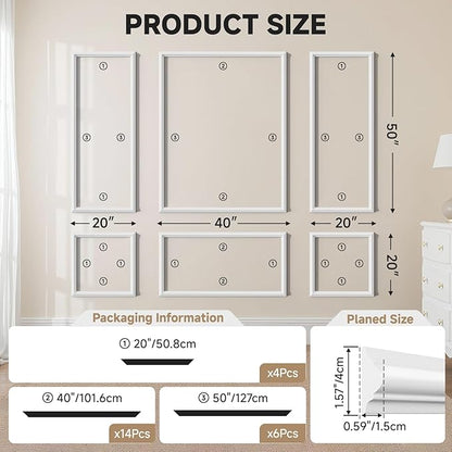 TONGMO 6-Frame Premade Accent Wall Molding Kit, Ready-to-Assemble Wainscoting Panels, Pre-Cut Chair Rail Moulding Trim for Home Décor (6-Frame Style 2)