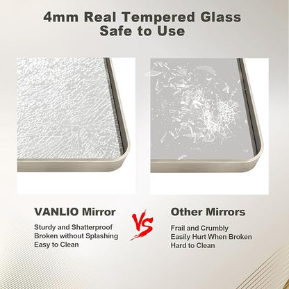 48x30 Inch Brushed Nickel Bathroom Mirror, Large Brushed Silver Metal Framed Wall Mirror, Rounded Corner Rectangle Modern Vanity Mirror, Tempered Glass, Anti-Rust, Shatterproof (Horizontal/Vertical)