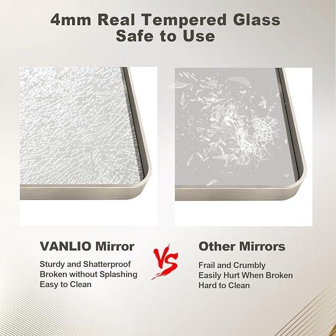 60x28 Inch Brushed Nickel Bathroom Mirror, Large Brushed Silver Metal Framed Wall Mirror, Rounded Corner Rectangle Modern Vanity Mirror, Tempered Glass, Anti-Rust, Shatterproof (Horizontal/Vertical)