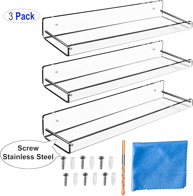 AMT 3 Pack Acrylic Floating Shelves, 15