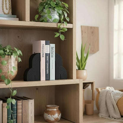 6.6‘’ Decorative Resin Book Ends for Shelves - Modern Bookends for Heavy Books - Minimalist Book Stopper for Aesthetic Home Office Bookshelf Decor - Stylish Gifts for Book Lovers (Black)