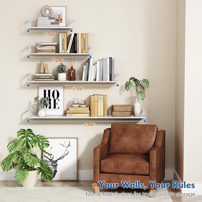 White Wall Bookshelf for Kids Room, Small Floating Book Shelf for Teen Girls Boys Bedroom, 8 Inch Deep Wall Mounted Bookshelves for Office Living Room Bathroom Decor (3-Pack)