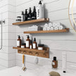 MBYD 24 Inch Floating Shelves, Picture Ledge Shelf, Natural Wood Wall Shelf, Nursery Book Shelves for Kids Room Decor with Hooks, Kitchen Bathroom Storage, Living Room Walnut