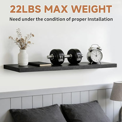 Floating Shelves Set of 3, 15.7 Inch Wall Mounted Wooden Shelf, Small Hanging Shelf for Home Decor, Books and Storage, Organizer for Bedroom, Bathroom, Kitchen, Black