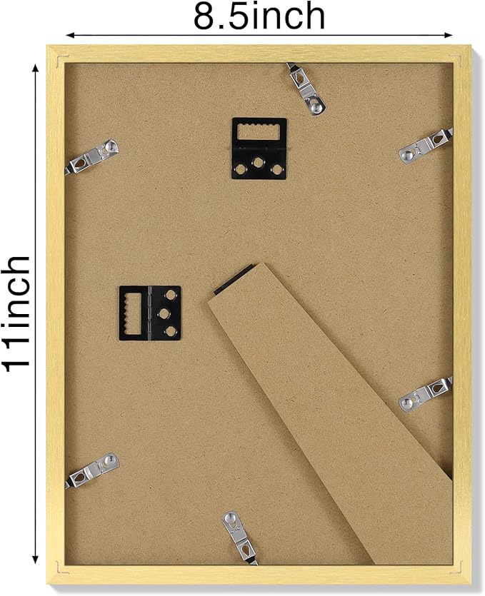 Vittanly 8.5x11 Picture Frames Set of 4, Display Pictures 6x8 with Mat or 8.5x11 without Mat, Gallery Wall Frame Set for Wall Mounting, Engineered Wood with Shatter Resistant Plexiglass, Gold