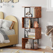 Furologee 5 Tier Bookshelf, S Shaped Geometric Bookcase, Narrow Freestanding Display Shelves, Modern Wood Decorative Storage Rack for Bedroom, Living Room, Home Office, Rustic Brown