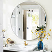 VooBang Silver Round Bathroom Mirror, 24 inch Circle Wall Mounted Hanging Mirror with Simple Modern Circular Metal Frame for Hallway, Entryway, Living Room, Silver Frame