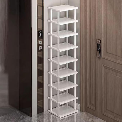 SAN HE Bamboo Shoe Rack 5Tier- Vertical White Shoe Rack for Small Spaces, Tall Narrow Shoe Rack Organizer for Closet Entryway Corner Garage and Bedroom,Skinny Shoe Shelf with Free Stackable DIY