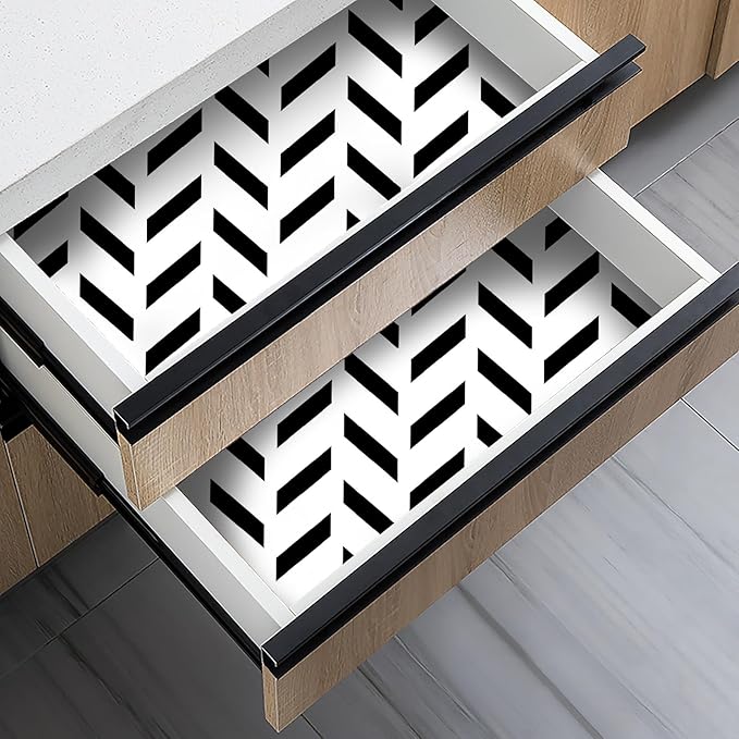 Black and White Peel and Stick Wallpaper Striped Wallpaper Herringbone Contact Paper 17.3"x120" Lattice Self Adhesive Waterproof Vinyl Roll for Bathroom Kitchen Backsplash Cabinets