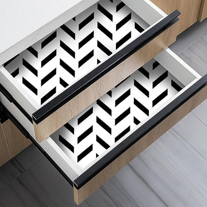 Black and White Peel and Stick Wallpaper Striped Wallpaper Herringbone Contact Paper 17.3"x120" Lattice Self Adhesive Waterproof Vinyl Roll for Bathroom Kitchen Backsplash Cabinets