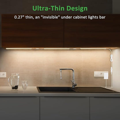 maylit Under Cabinet Lights Plug in, 6 Pcs 12 Inch Ultra Thin Under Cabinet Lighting, Super Bright Warm White Under Counter Lights for Kitchen, Dimmable Light for Cabinet, Counter, Workbench, Desk