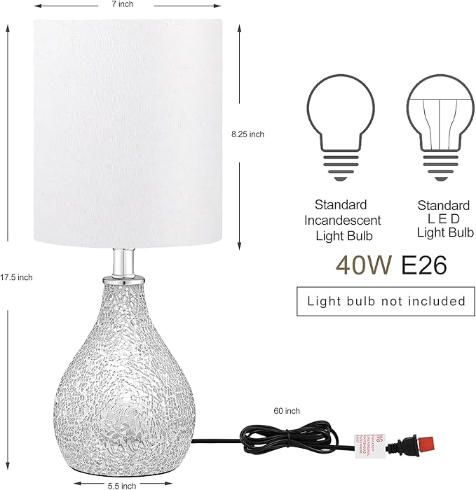 Modern Table Lamps Set of 2, Mirror Silver Gourd Design Mosaic Tiled Glass 17.5