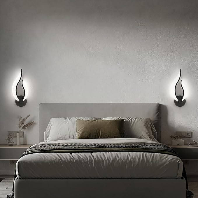 Hard-Wired 2-Pack Modern Indoor Wall Sconce 10W LED Black Dimmable Wall Sconce Set of 2 for Living Room Bedroom Hallway (Cool White Light, 5500K)