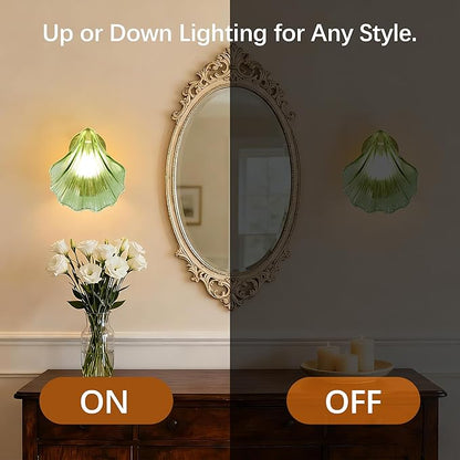 Vintage Battery Operated Wall Sconces with Remote, Green Rechargeable Wireless Wall Sconces with Magnetic LED Bulbs, Indoor Shell Shaped Wall Lights for Living Room, Bedroom, Bedside, Doorway