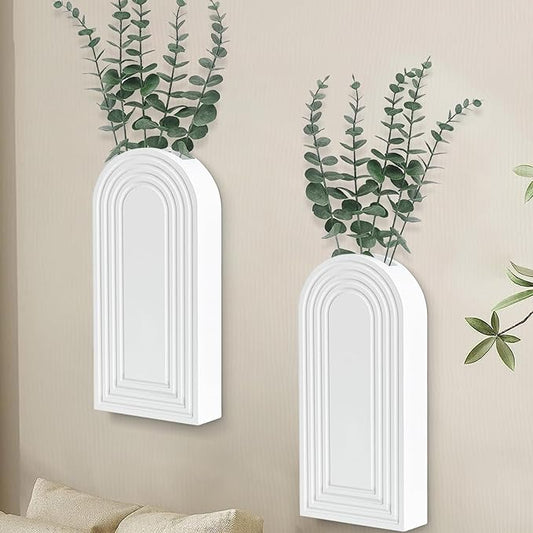 Wall Planter for Indoor Plants, Wood Wall Decor Hanging Planter, Wall Vases for Decor Dried Flowers and Faux Greenery, Set of 2 Farmhouse Wall Decor for Living Room, Bedroom, White