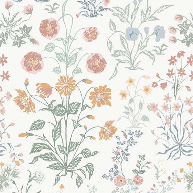 Floral Peel and Stick Wallpaper Vintage Wallpaper Colorful Wall Paper Wildflower Contact Paper for Cabinets Vinyl Renter Friendly Waterproof Self-Adhesive Bathroom Kitchen Bedroom 78.7"×17.3"
