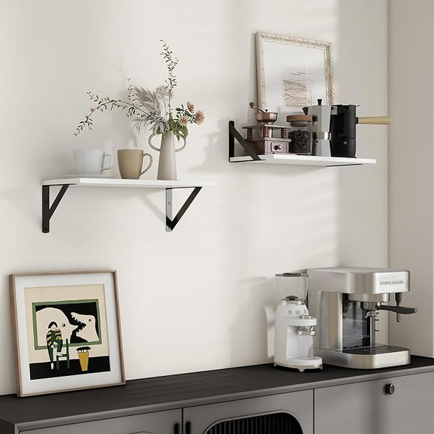 Axeman White Floating Shelves for Wall, 16''W x 8''D Floating Shelves Set of 2, 8 Inch Deep Wall Shelves for Bookshelf Living Room Bedroom Home Office Bathroom