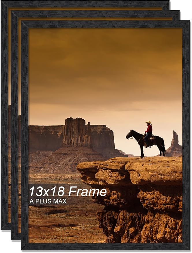 A PLUS MAX 13x18 Picture Frame Set of 3, Black Engineered Wood Frame for 13 x 18 Inch Picture Poster Photo, Light Weight 13 by 18 Frame with Wood-grain for Wall - 3 Pack/Black/13 x18