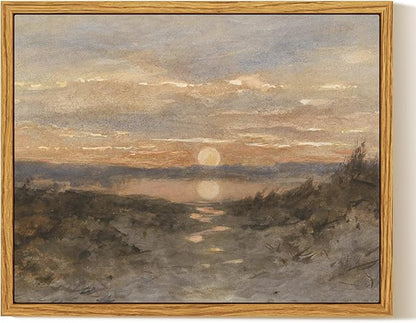 InSimSea Framed Canvas Print Art, Vintage Sunset lakeside Landscape Painting, Rustic Farmhouse Cottage Decor for Hallway Wall Floating Shelf Desk Vanity Fireplace,10x8 in, Earth Tones