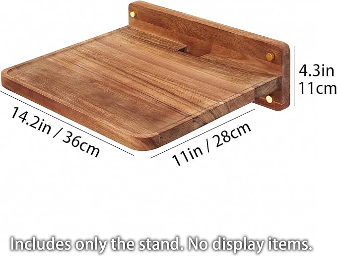 SARUFO Acacia Wood Projector Shelf for Wall Mount, 14.2" x 11" Floating Shelf & Rack Holder for Router, Modem, Cable Box, Compatible with Gaming Consoles Copyright Patent