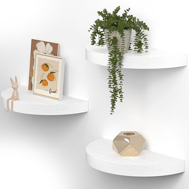 Olakee Floating Shelves for Wall Set of 3, 15.4" Rustic Wood Wall Mounted Shelves for Bathroom, Bedroom, Living Room, Kitchen, Office – Heavy Duty Decorative Storage Shelves – White
