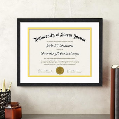 A PLUS MAX 11x14 Diploma Frame Display 8.5 x 11 Certificate with White & Gold Mat, Engineered Wood Document Frame with Black Wood Grain for Masters Associates Bachelor Degree - 2 Packs