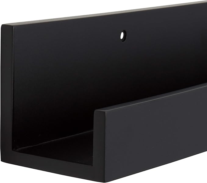 Kate and Laurel Levie Wood Floating Wall Shelf Picture Frame Holder Ledge, Black