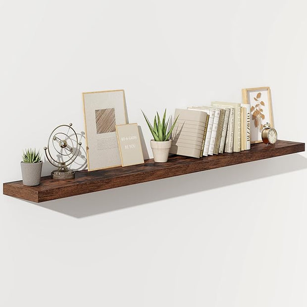 Fun Memories 72 Inch Floating Shelves for Wall, Fireplace Mantel Shelf with Invisible Heavy Duty Bracket, 8 Inch Deep Storage Shelf for Living Room, Kitchen, Farmhouse, Brown