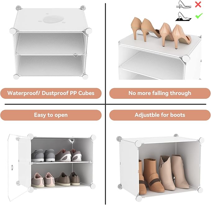 10 Tier Shoe Storage Cabinet with Door, Portable Narrow Organizer Rack for 20 Pairs, White Plastic with Hooks for Entryway or Bedroom